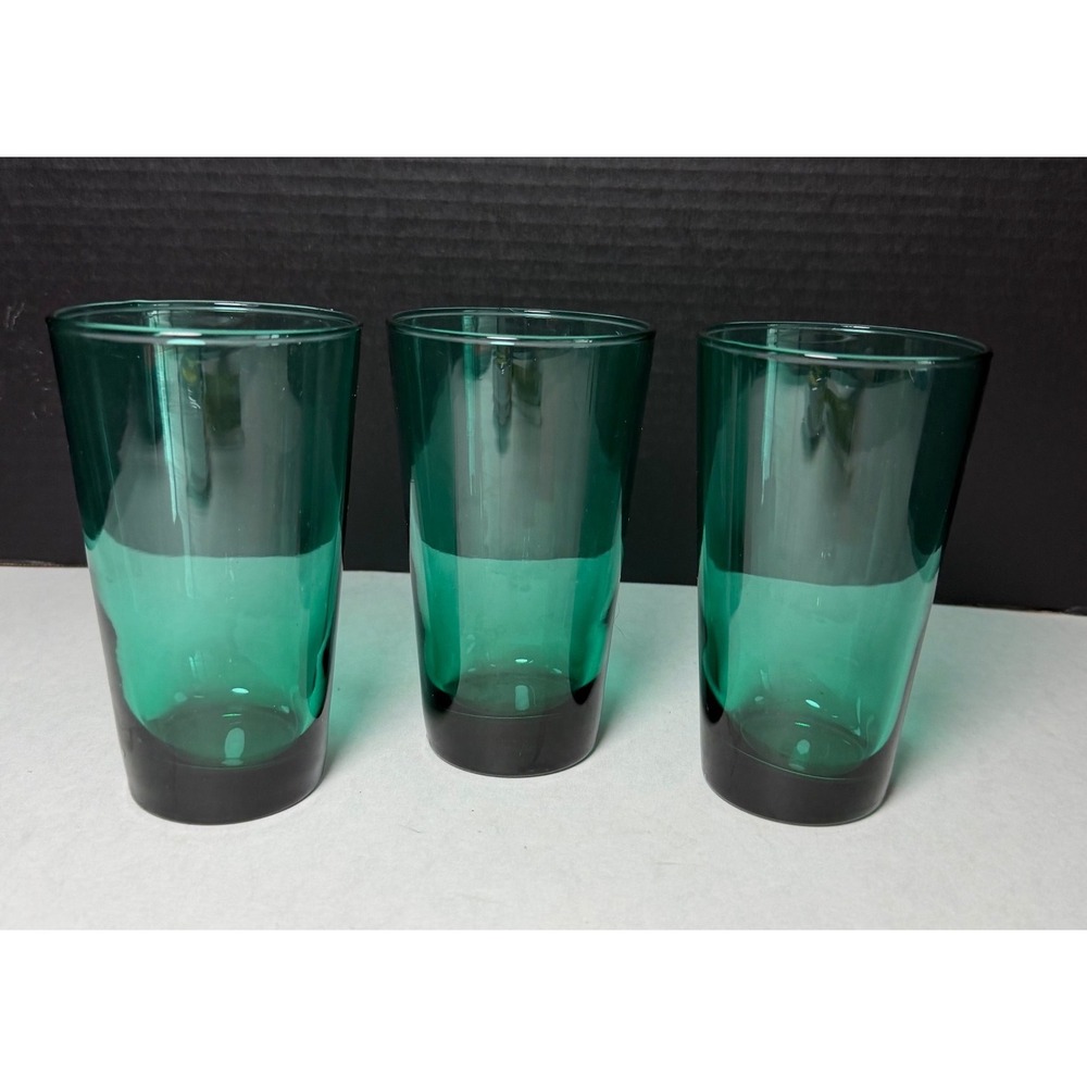 VTG Libbey Emerald Green Vintage Tumblers Set of 3 Mid Century Glass Highball